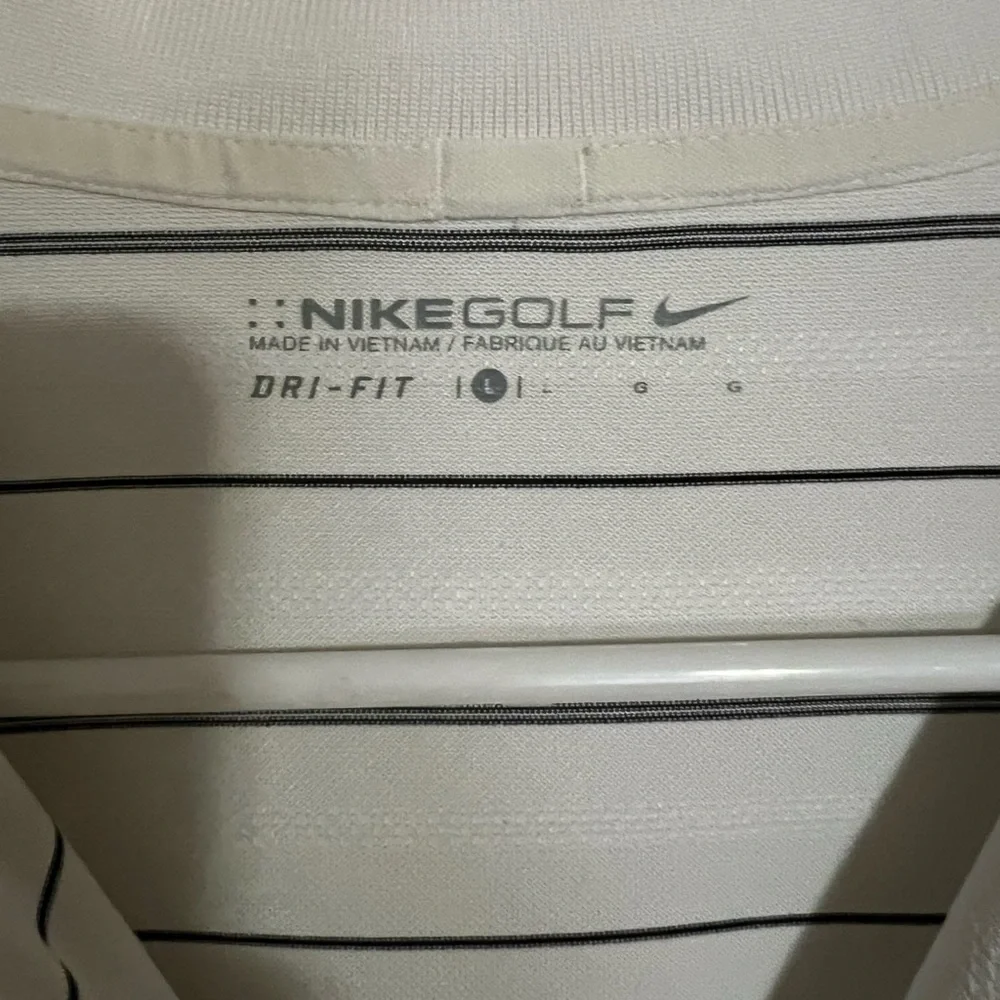 NIKE Classic Dri Fit Athletic Casual Striped Short Sleeve Golf Polo White Mens L
